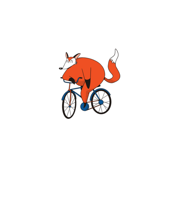 Vulpe cu bicicletă model alb pe tricou