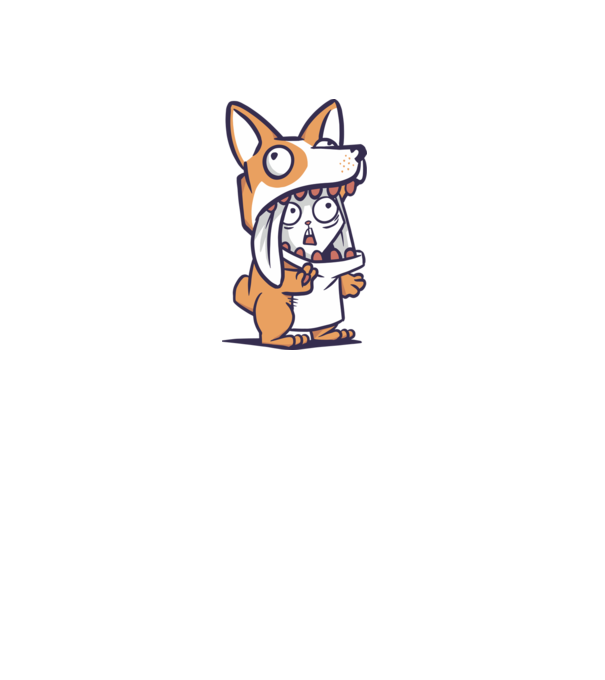 Iepuraș drăguț în costum Corgi model alb pe tricou