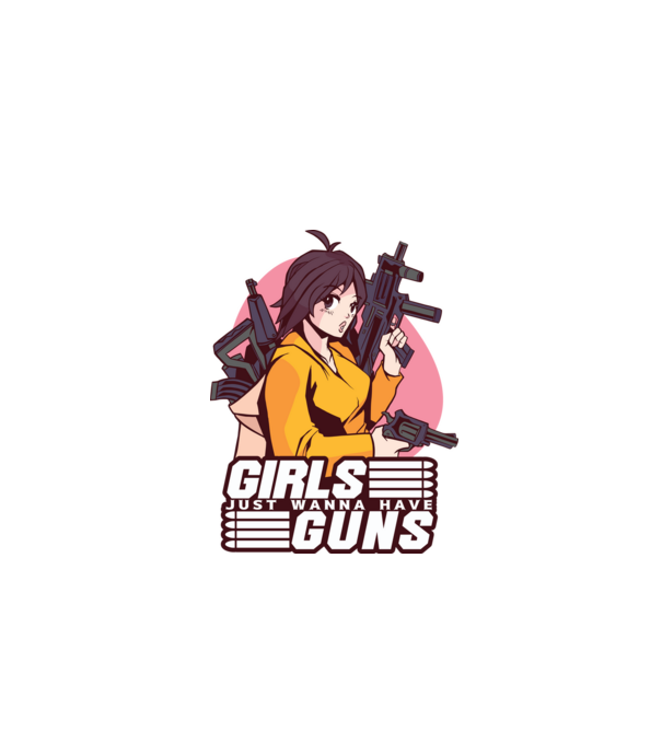 Anime fată cu armă model alb pe tricou