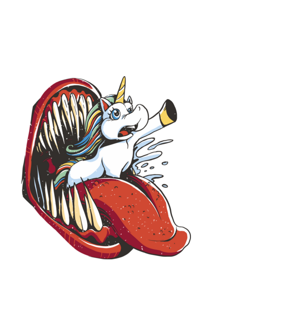 În gura monstrului Unicorn model negru pe tricou
