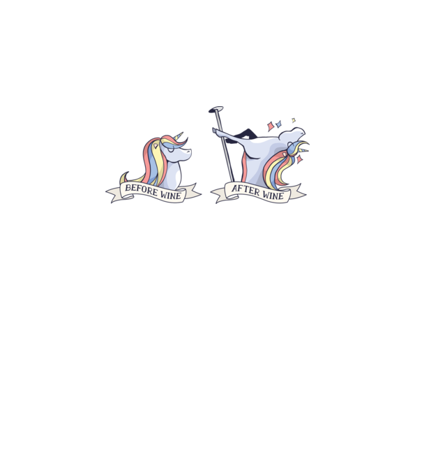 Înainte și după vin Unicorns model alb pe tricou