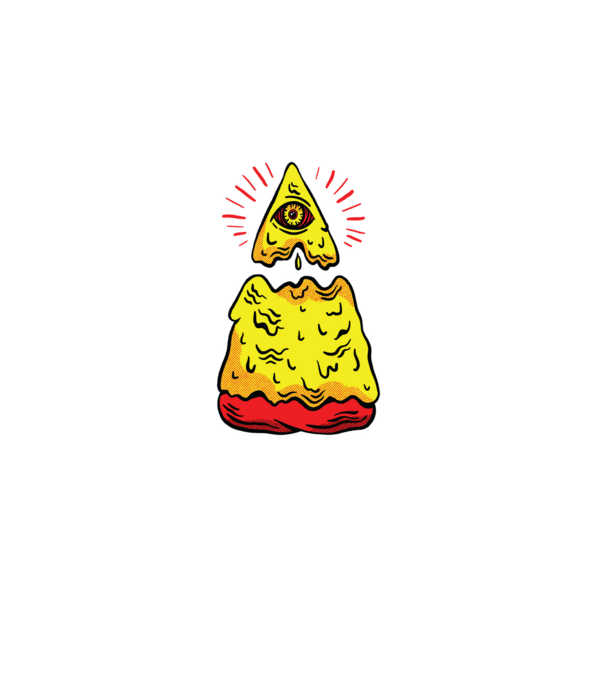 Illuminati Pizza model negru pe tricou