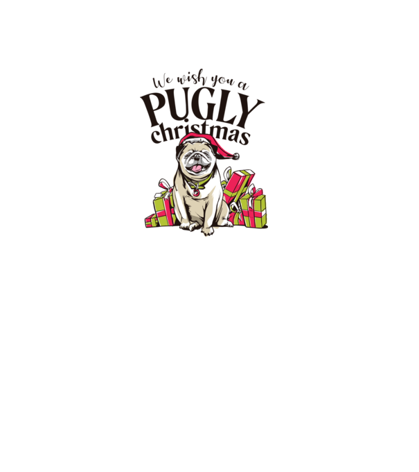 We wish You a Pugly Christmas tricou cu mops model gri pe tricou