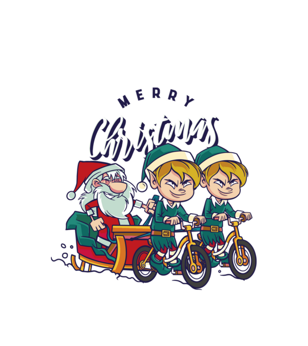 Merry Christmas Moș Crăciun cu sanie cu bicicletă model alb pe tricou