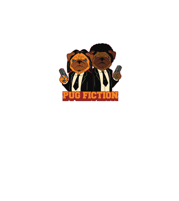 Pug Fiction Pugs Mops Pulp Fiction parodie model alb pe tricou