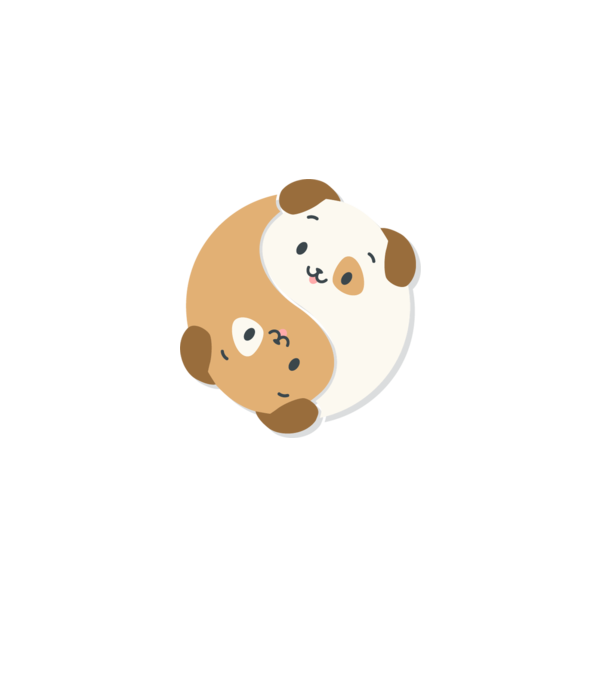 Câini Yin Yang model alb pe tricou