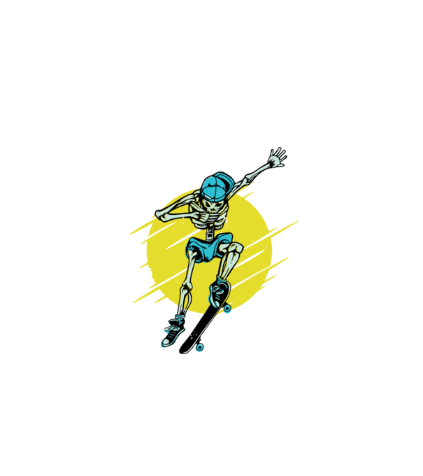 Schelet Skateboarder model alb pe tricou