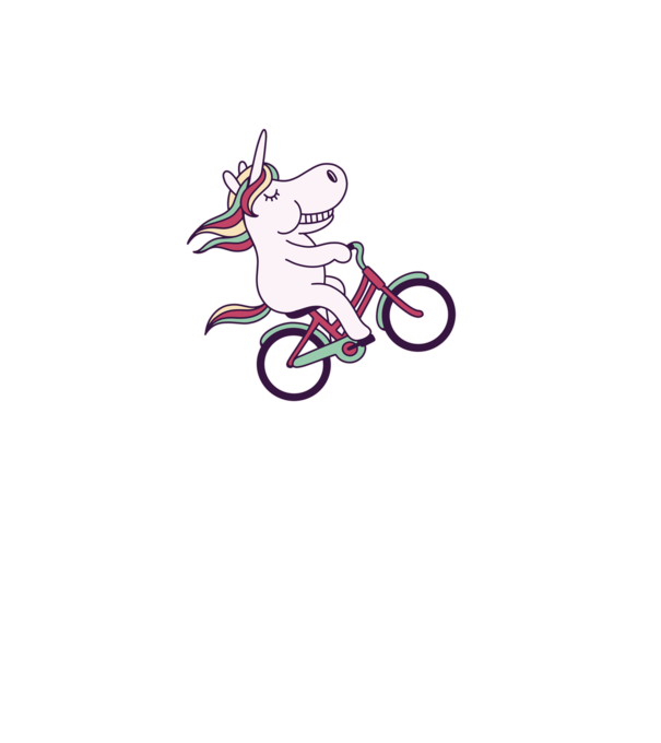 unicorn cu bicicletă model roz deschis pe tricou