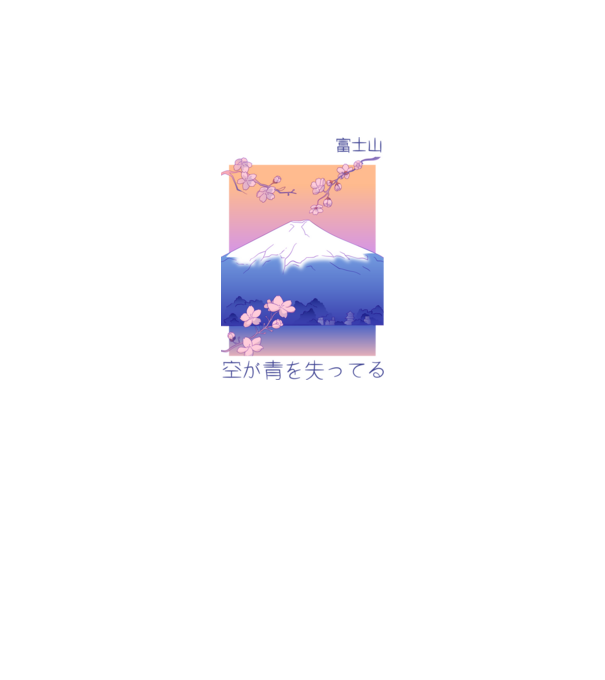 Anime Vaporwave munte model alb pe tricou