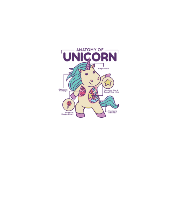 Unicorn Anatomie model alb pe tricou