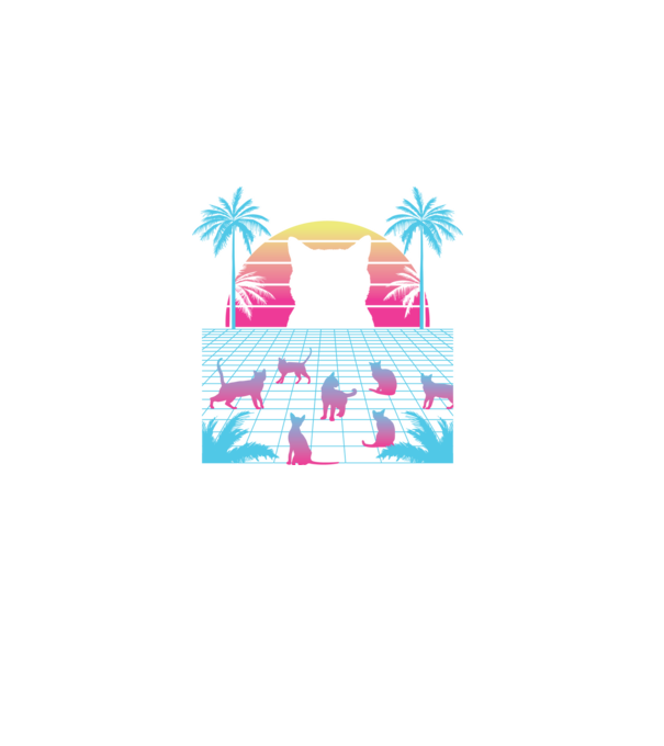 Pisică Vaporwave neon model negru pe tricou