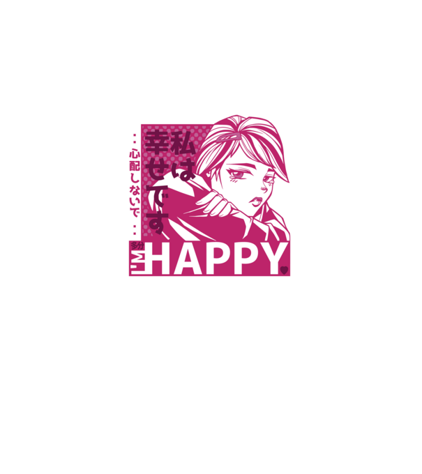 'I''m happy fată Anime antisocială' model negru pe tricou