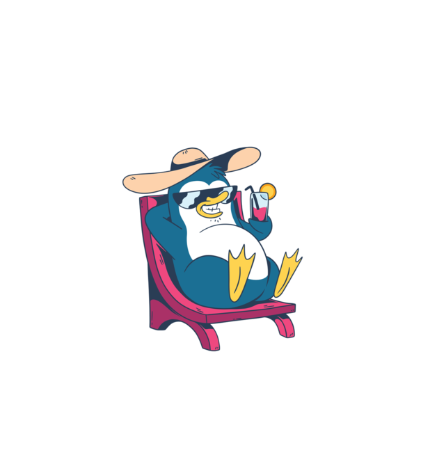 Pinguin cool stă la plajă la mare model turcoaz pe tricou