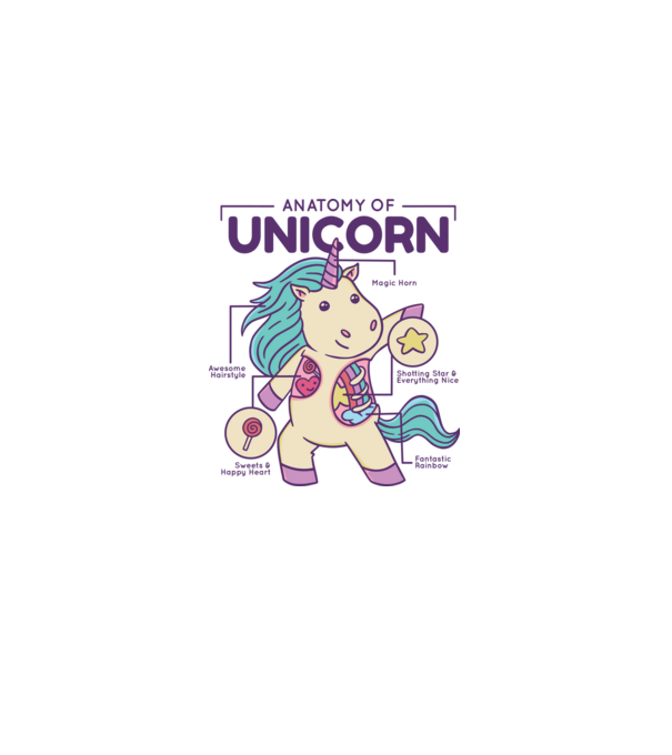 Unicorn Anatomie model albastru deschis pe tricou
