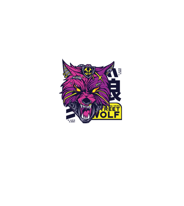 Cap de lup Cyberpunk model gri pe tricou