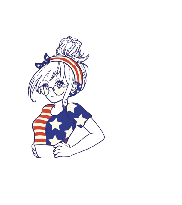 fată Americană Anime model albastru deschis pe tricou
