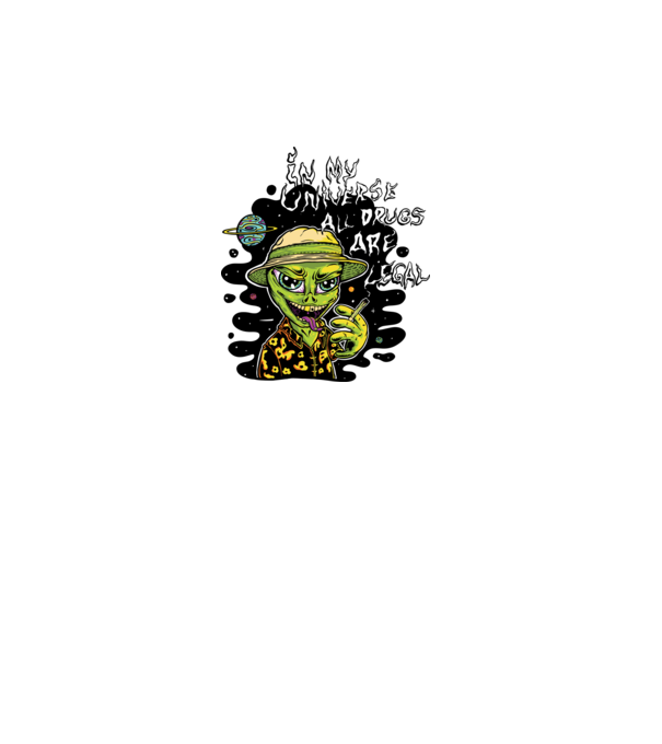 Alien drogat model alb pe tricou