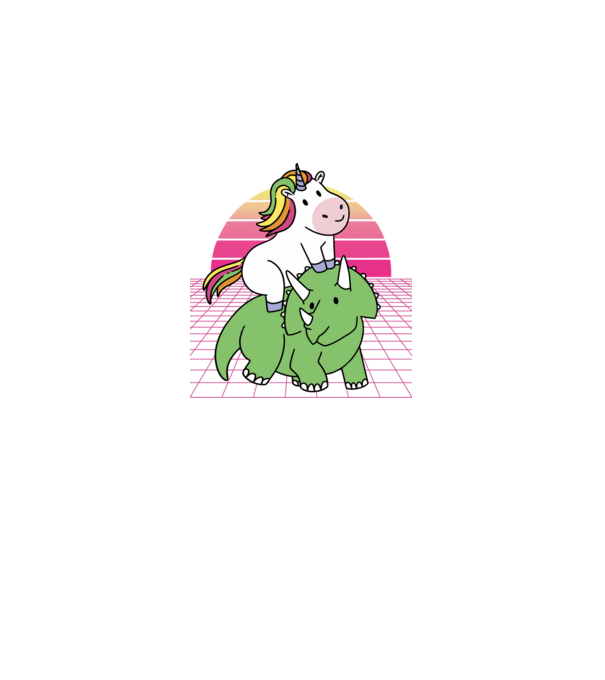 Unicorn pe dinozaur retro model negru pe tricou