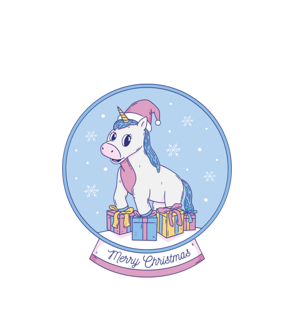 Glob de zăpadă drăguț, de Crăciun, cu Unicorn model alb pe tricou