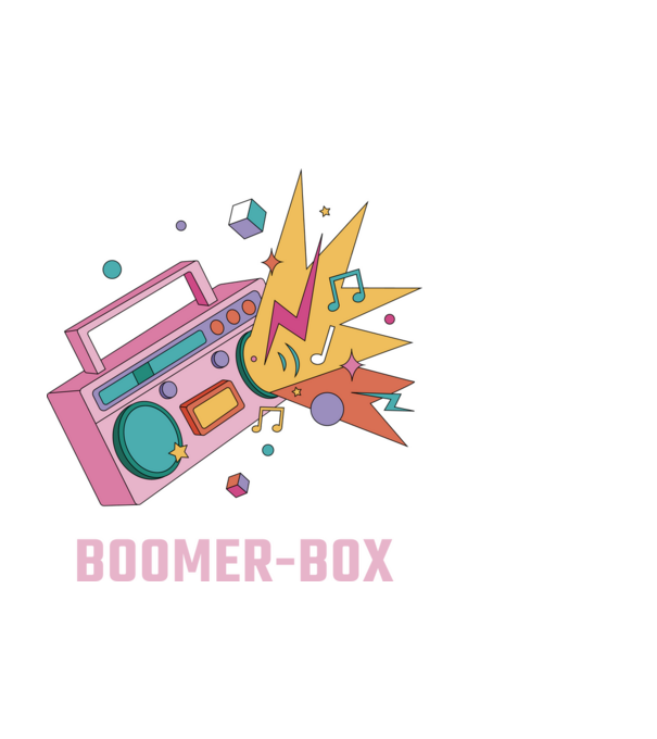 Boomer Box Magnetofon Retro model negru pe tricou