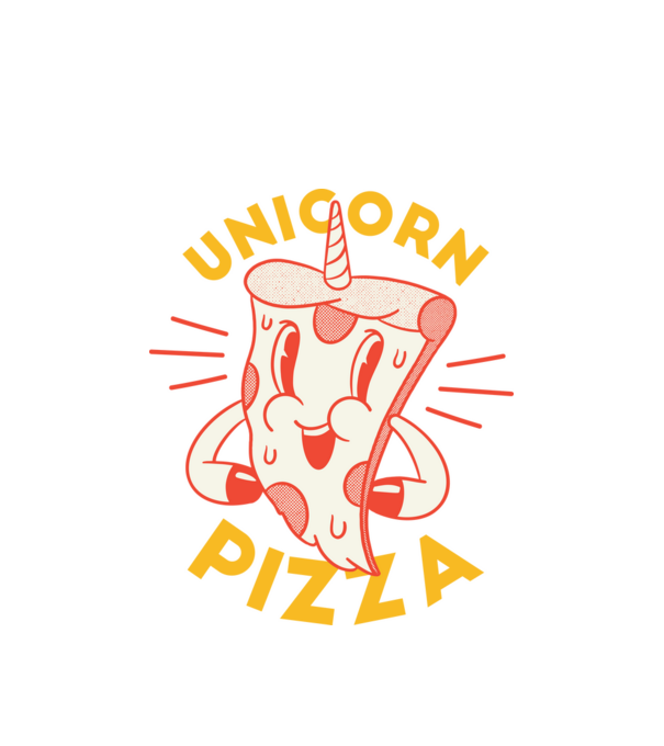Unicorn Pizza model alb pe tricou