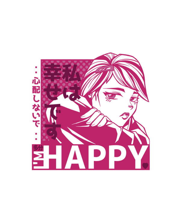 'I''m happy fată Anime antisocială' model alb pe tricou