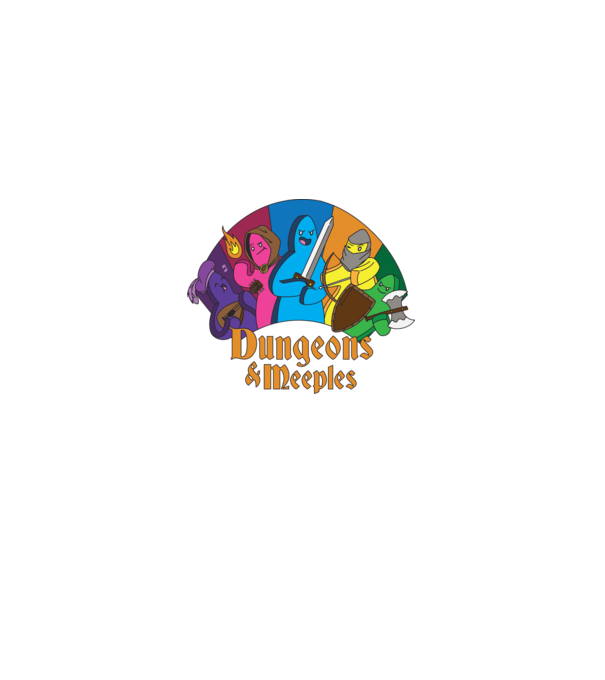 Dungeons Meeples model negru pe tricou
