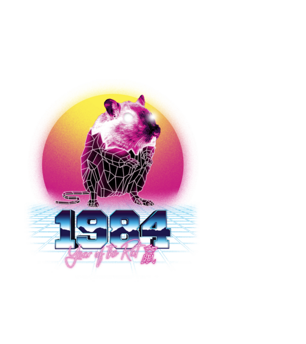 1984 Year of the Rat model negru pe tricou