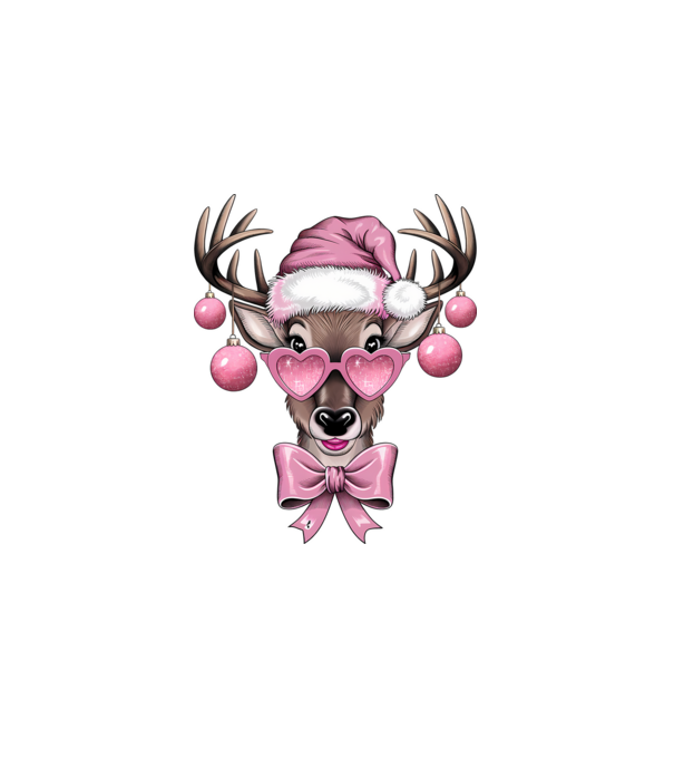 Pink Xmas Reindeer model alb pe tricou