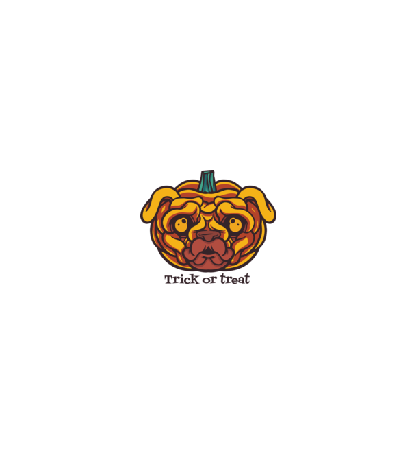 Mops cap de dovleac Halloween model alb/roșu pe tricou