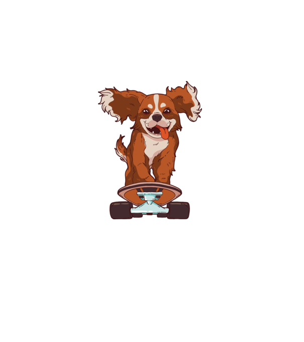 Skateboarding Cavalier King Spaniel model albastru închis pe tricou
