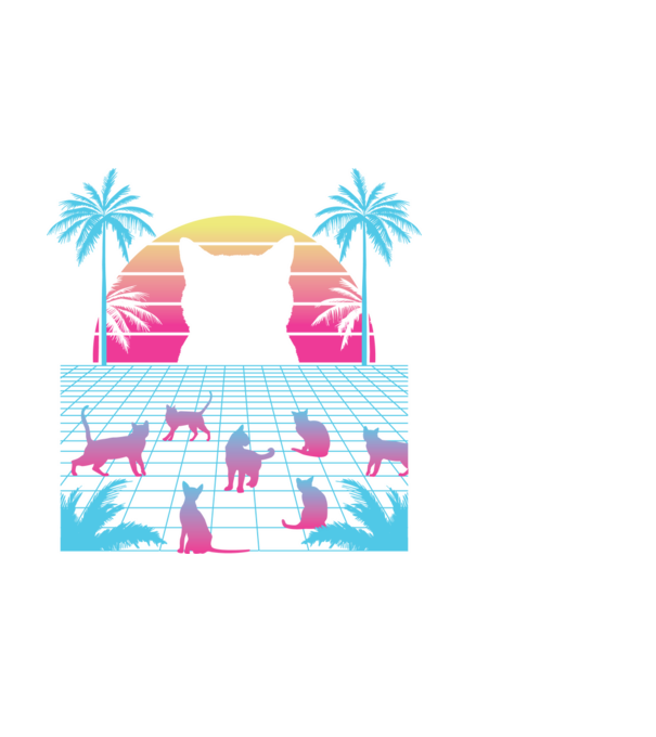 Pisică Vaporwave neon model negru pe tricou