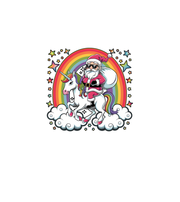 Moș Crăciun cool pe un unicorn model negru pe tricou