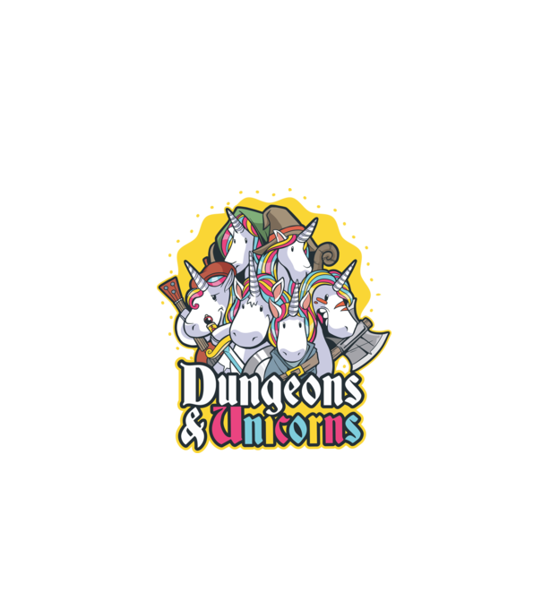 Dungeons and Unicorns model albastru închis pe tricou