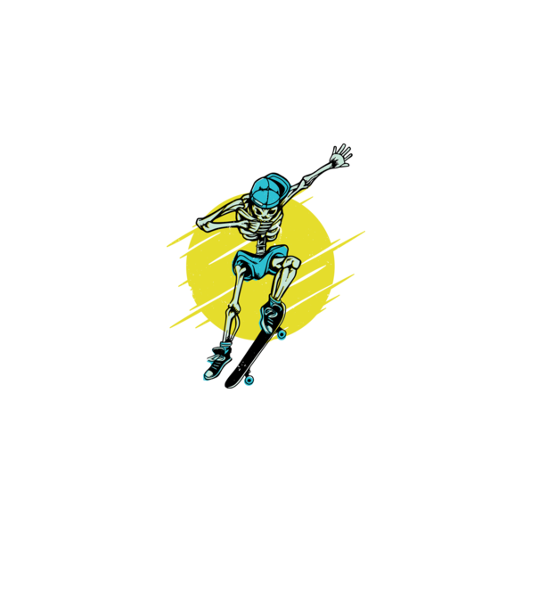 Schelet Skateboarder model alb pe tricou