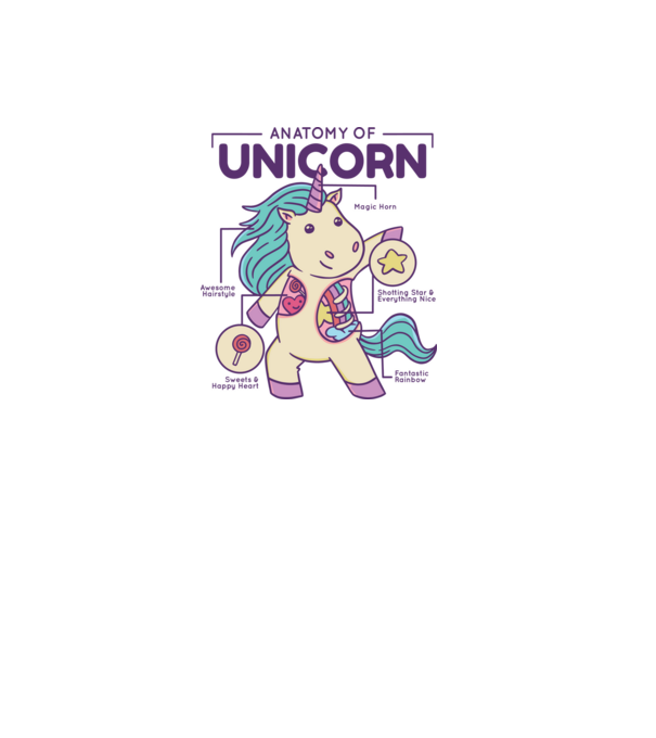 Unicorn Anatomie model roz deschis pe tricou