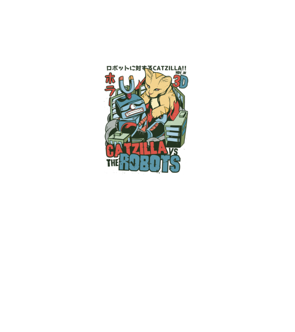 Catzilla Vs Robots model alb pe tricou