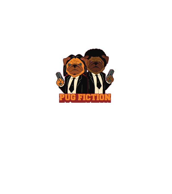 Pug Fiction Pugs Mops Pulp Fiction parodie model alb pe tricou