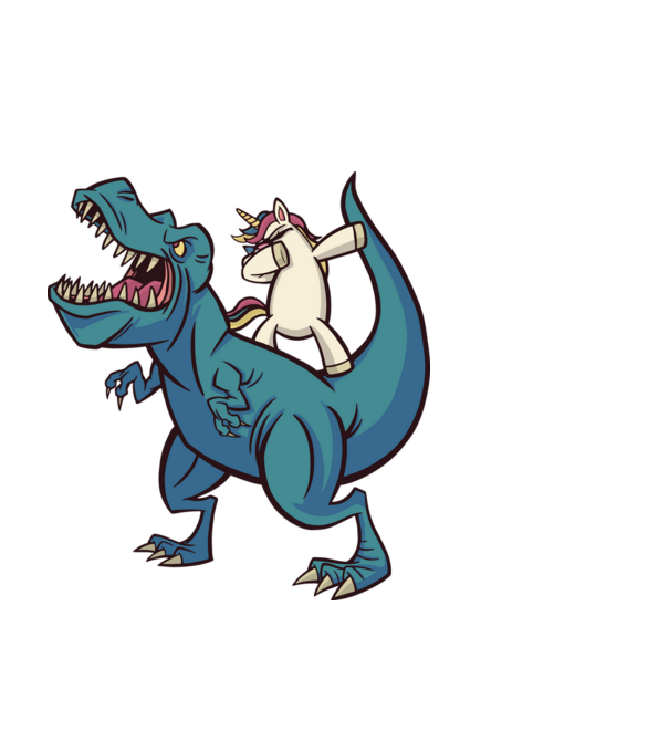 Unicorn DAB T-rex model negru pe tricou