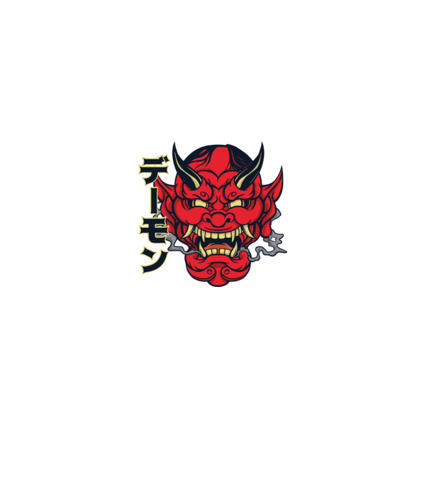 Mască demon chinez model alb pe tricou