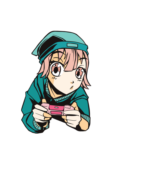 Anime fată Gamer model albastru deschis pe tricou