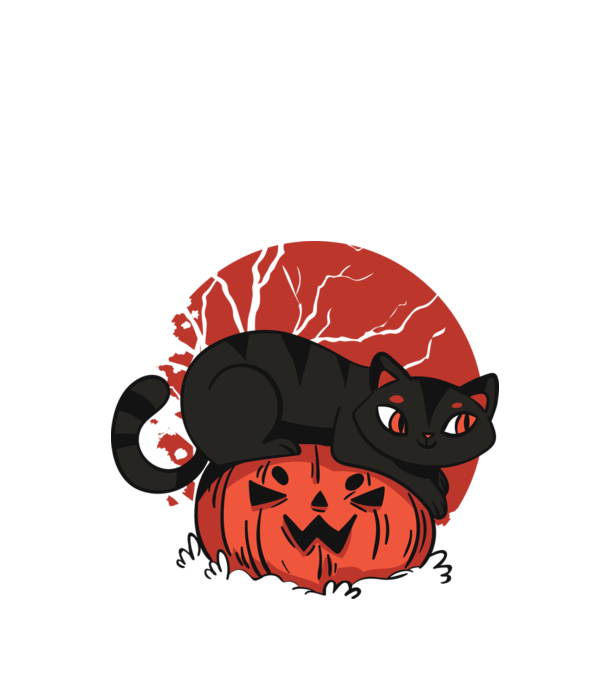 Pisică pe dovleac Halloween model negru pe tricou