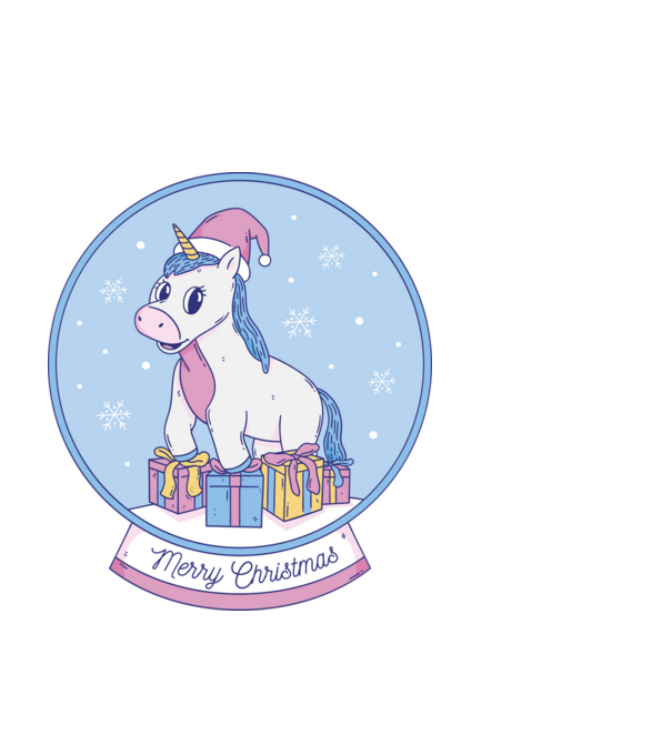 Glob de zăpadă drăguț, de Crăciun, cu Unicorn model negru pe tricou