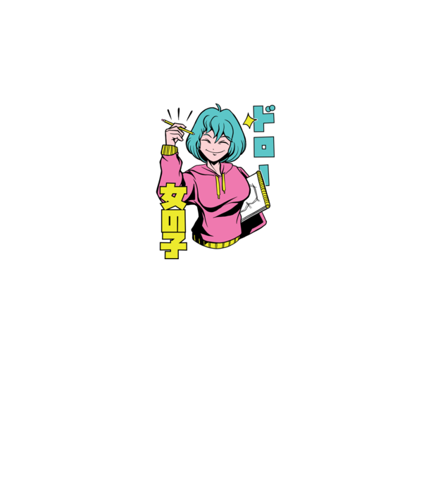 Anime fată desenând model albastru închis pe tricou