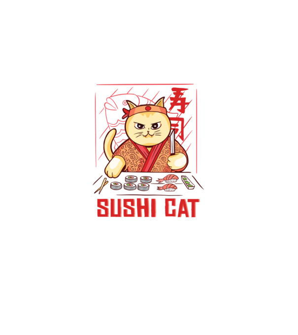 Pisică Sushi model negru pe tricou