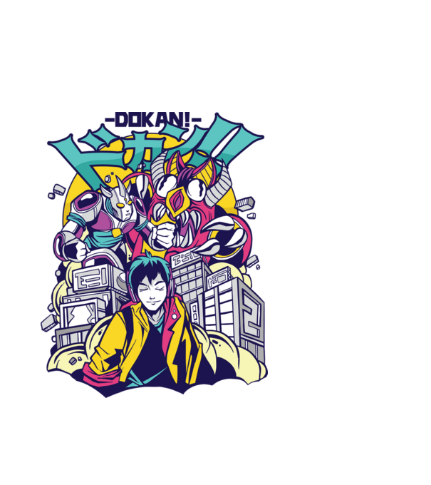 Anime Godzilla model alb pe tricou