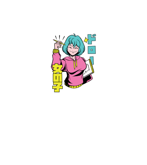 Anime fată desenând model albastru închis pe tricou