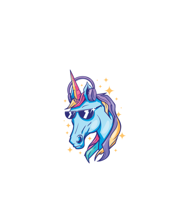 Unicorn strălucitor cu căști model negru pe tricou
