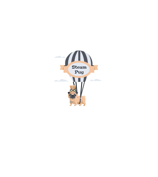 Steampug - mops model albastru deschis pe tricou