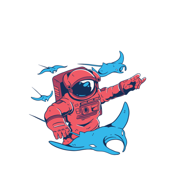 Diavol de mare gigant Astronaut model alb pe tricou